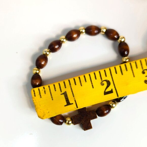 Divine Mercy Wooden Bead Bracelet – Stretchable Catholic Rosary Wristband 7" - Picture 4 of 4